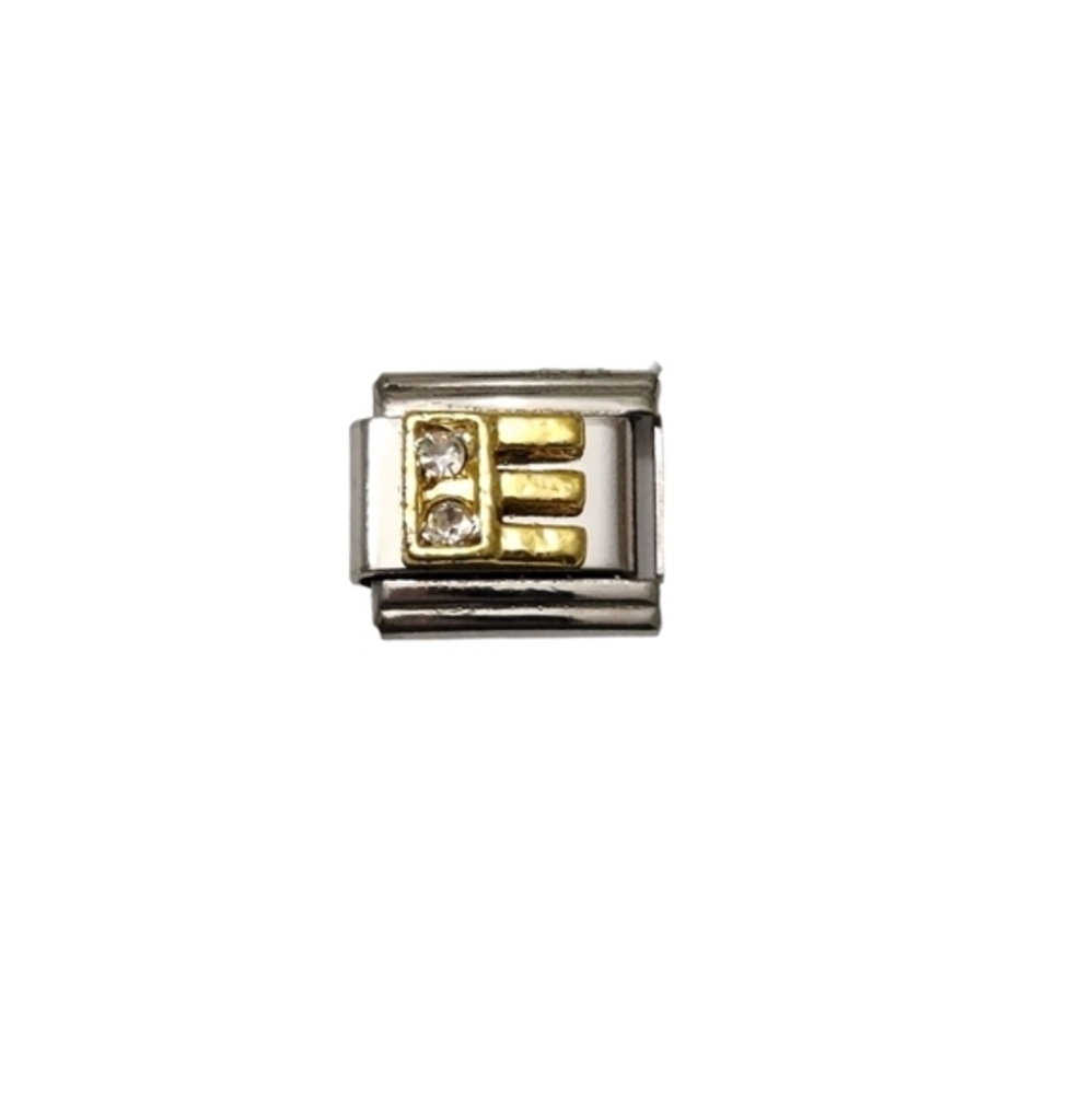 Italian Charmlink for Italian Charm Bracelet Alphabet Letter E with Diamonds 9mm
